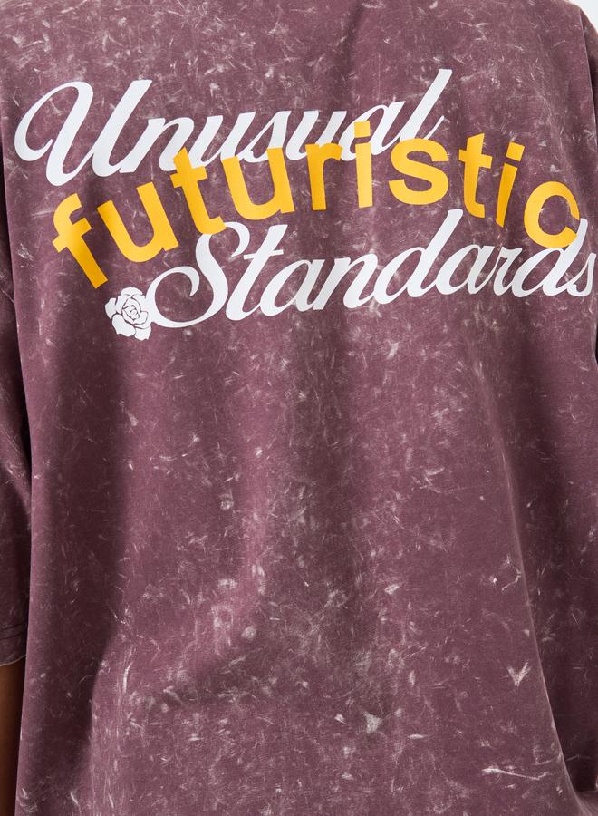 Styli Men Purple Premium Back Print Acid Wash Boxy T-Shirt - Image 4